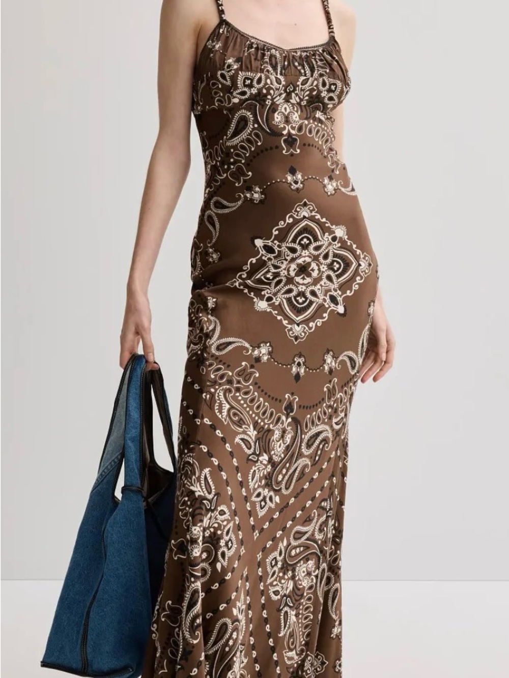 NWT - Camila Coelho Brown Paisley-Print Maxi Slip Dress - Picture 3 of 6